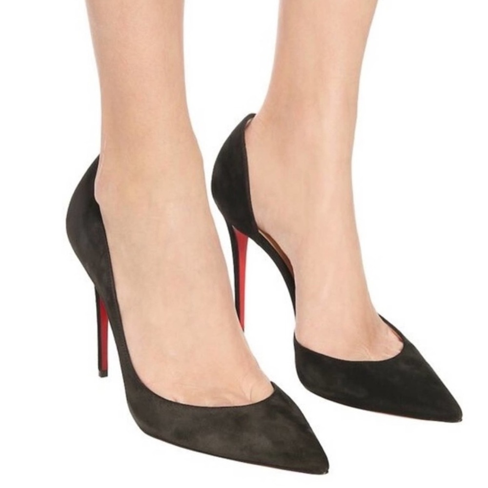 Christian Louboutin Olive Stiletto Heels with Red Accents
